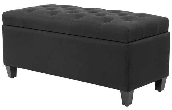 HOMCOM Panca con spazio di archiviazione, Truhenbank, poliestere simile al lino, legno di gomma, Nero, 100 x 40 x 44 cm