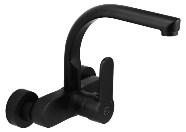 Aquanello Casa Rubinetto da cucina a parete con bocca di erogazione superiore, nero BL-1003-CS