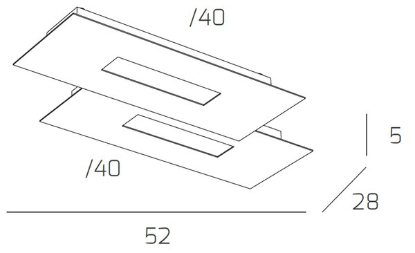 Plafoniera Moderna Rett. 2 Moduli Wally Metallo Bianco 2 Luci 2G11 52Cm