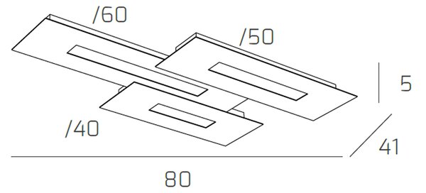 Plafoniera Moderna Rett. 3 Moduli Wally Metallo Bianco 3 Luci 2G11 80Cm
