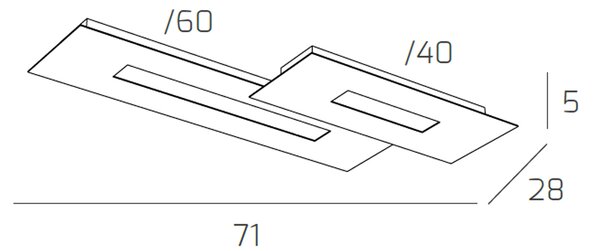 Plafoniera Moderna Rett. 2 Moduli Wally Metallo Bianco E Grigio 2 Luci 2G11 71Cm