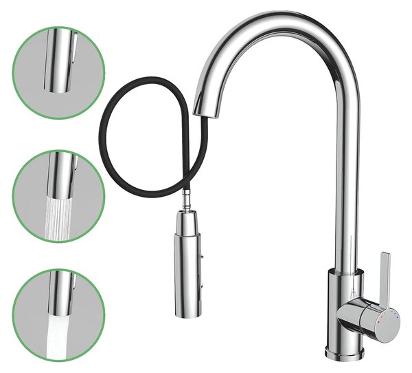 Rubinetto da cucina, tubo estensibile, acciaio inossidabile, orientabile a 360°, doppia funzione di getto, facile da installare