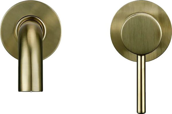 Rubinetto per lavabo, montaggio a parete, stile contemporaneo, 15 cm, oro spazzolato