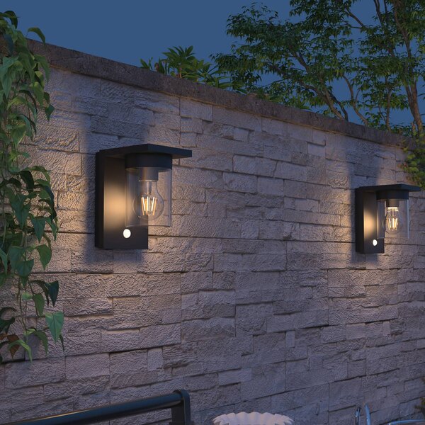 Calex Applique da esterni LED Asti, sensore, IP44, nero Asti, Nero, Plastica, Moderno, Lampada solare da esterni