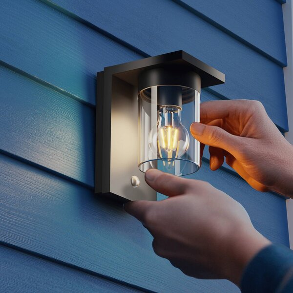 Calex Applique da esterni LED Asti, sensore, IP44, nero Asti, Nero, Plastica, Moderno, Lampada solare da esterni