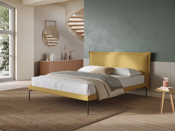 Eric letto imbottito design minimal in morbido tessuto impermeabile T1