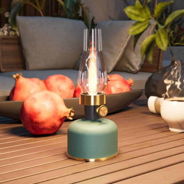 Calex Lampada da tavolo LED a batteria Lavinio, verde, dimmerabile, Verde, Soggiorno / Sala da pranzo, Alluminio