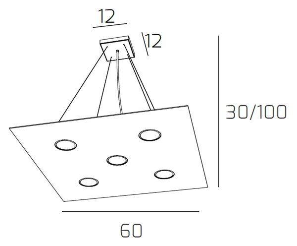 Sospensione Moderna Quadrata Path Vetro Bianco 5 Luci Gx53