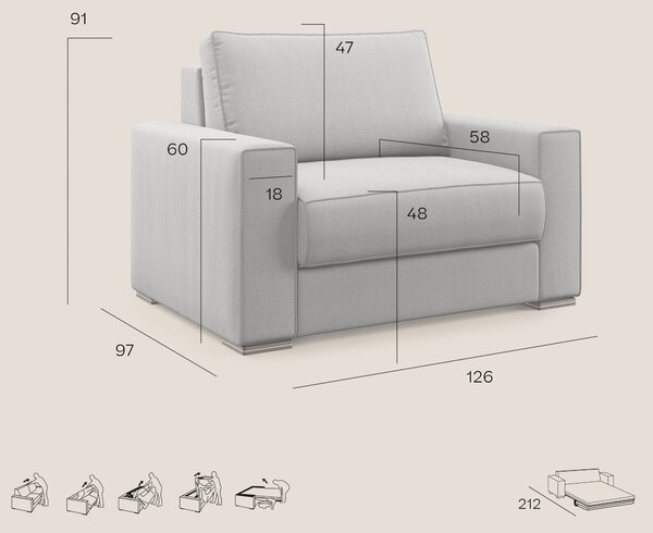 Dream poltrona letto in tessuto smacchiabile T05 carta da zucchero