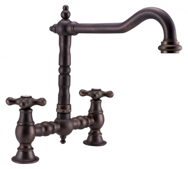 PB Rubinetto da cucina in stile retrò, color rame scuro, con bocca ad angolo e manopole a stella 1208954668