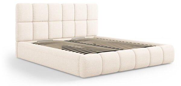 Letto beige imbottito con spazio contenitivo 160x200 cm Bellis – Micadoni Home