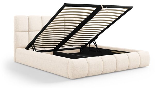 Letto beige imbottito con spazio contenitivo 160x200 cm Bellis – Micadoni Home