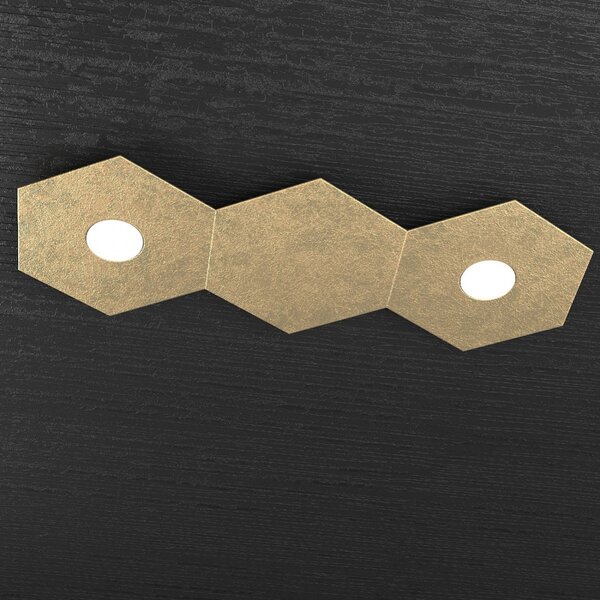 Plafoniera Moderna 3 Moduli Hexagon Metallo Foglia Oro 2 Luci Led 12X2W
