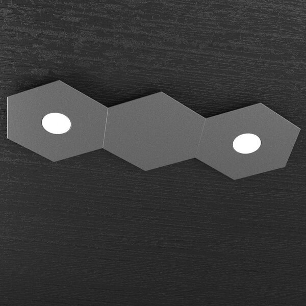 Plafoniera Moderna 3 Moduli Hexagon Metallo Grigio Antracite 2 Luci Led 12X2W