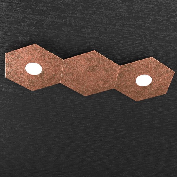 Plafoniera Moderna 3 Moduli Hexagon Metallo Foglia Rame 2 Luci Led 12X2W