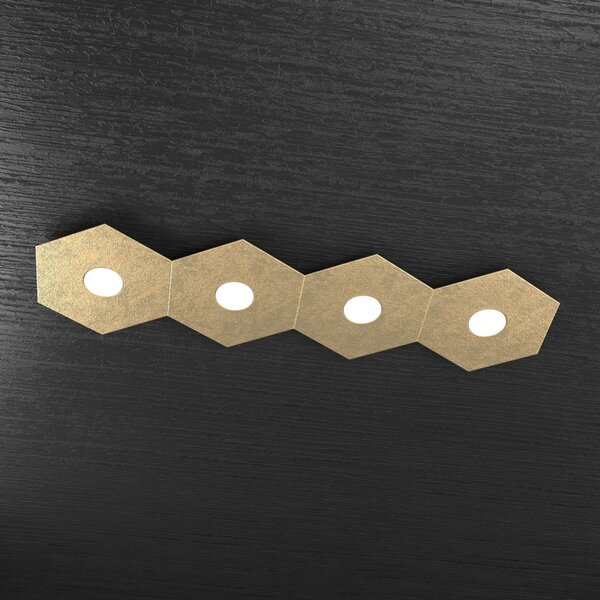 Plafoniera Moderna Hexagon Metallo Foglia Oro 4 Luci Led 12X4W