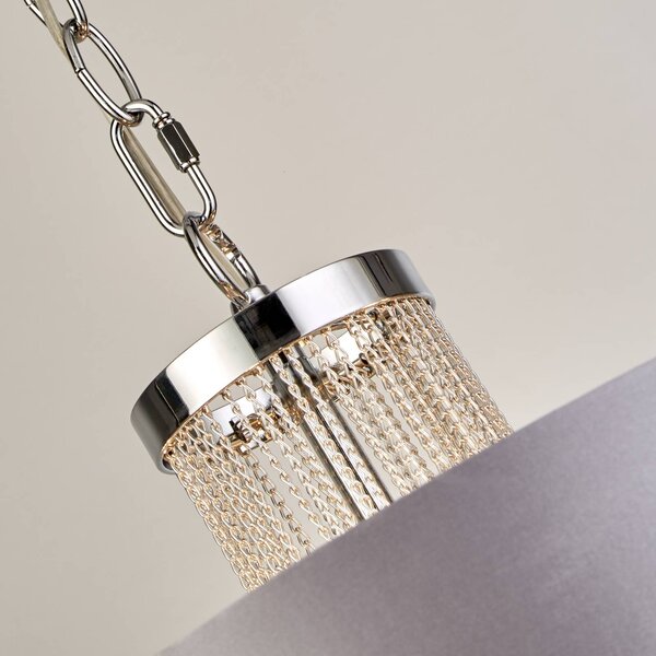 Searchlight Lampada a sospensione Alina, dimmerabile, Alluminio / Grigio / Zincato, Soggiorno / Sala da pranzo, Tessuto / Stoffa / Seta, Moderno, Lampada a sospensione
