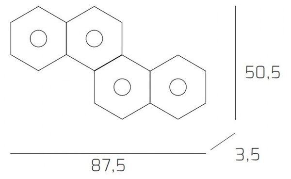 Plafoniera Moderna Hexagon Metallo Foglia Oro 4 Luci Led 12X4W