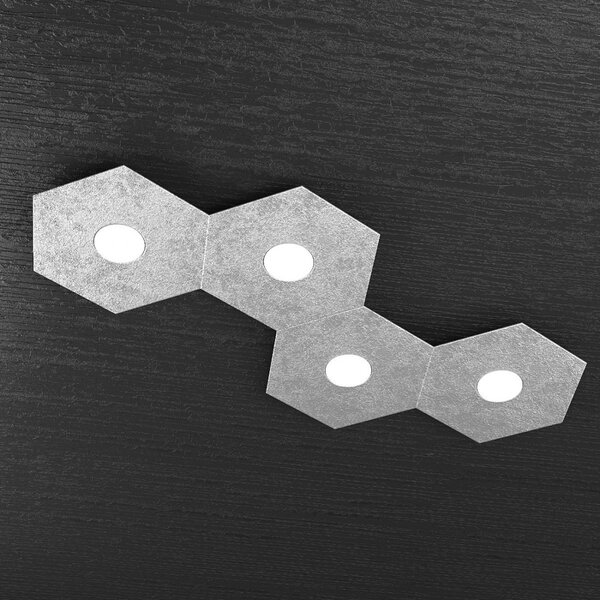 Plafoniera Moderna Hexagon Metallo Foglia Argento 4 Luci Led 12X4W