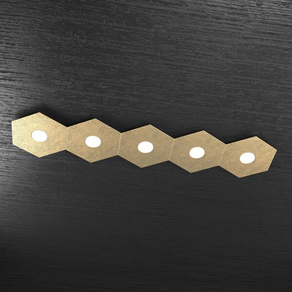 Plafoniera Moderna Hexagon Metallo Foglia Oro 5 Luci Led 12X5W
