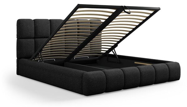 Letto matrimoniale imbottito nero con contenitore con griglia 180x200 cm Bellis - Micadoni Home