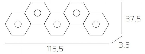 Plafoniera Moderna Hexagon Metallo Foglia Argento 5 Luci Led 12X5W