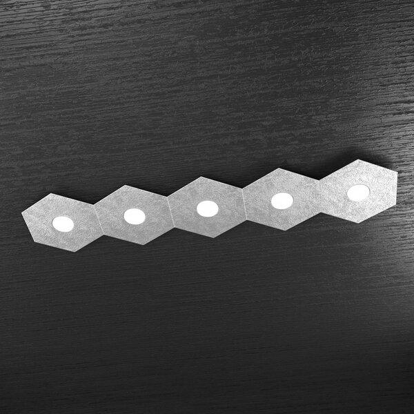 Plafoniera Moderna Hexagon Metallo Foglia Argento 5 Luci Led 12X5W