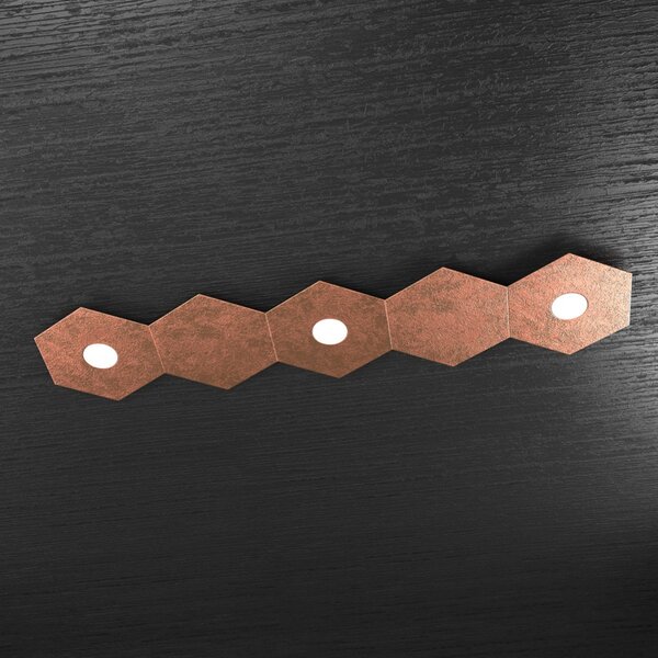 Plafoniera Moderna 5 Moduli Hexagon Metallo Foglia Rame 3 Luci Led 12X3W
