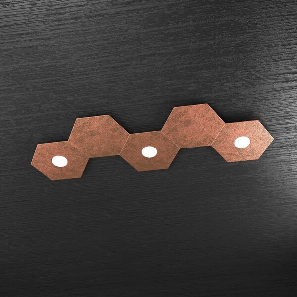 Plafoniera Moderna 5 Moduli Hexagon Metallo Foglia Rame 3 Luci Led 12X3W