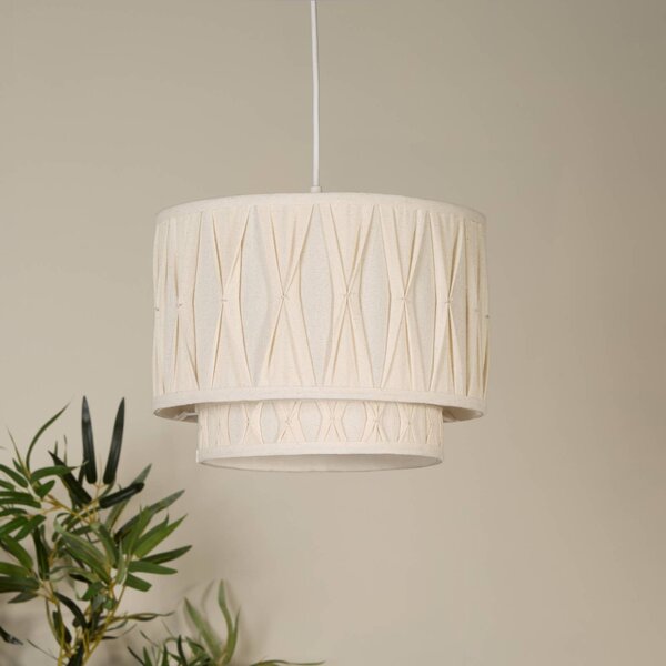 Searchlight Lampada a sospensione Wieka, dimmerabile, Crema / Ambra, Soggiorno / Sala da pranzo, Tessuto / Stoffa / Seta, Scandinavo, Lampada a sospensione