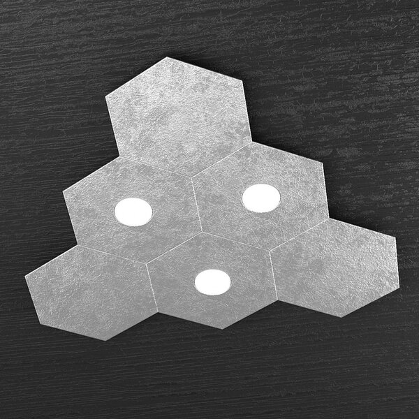 Plafoniera Moderna 6 Moduli Hexagon Metallo Foglia Argento 3 Luci Led 12X3W
