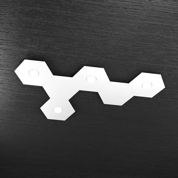 Plafoniera Moderna 6 Moduli Hexagon Metallo Bianco 4 Luci Led 12X4W