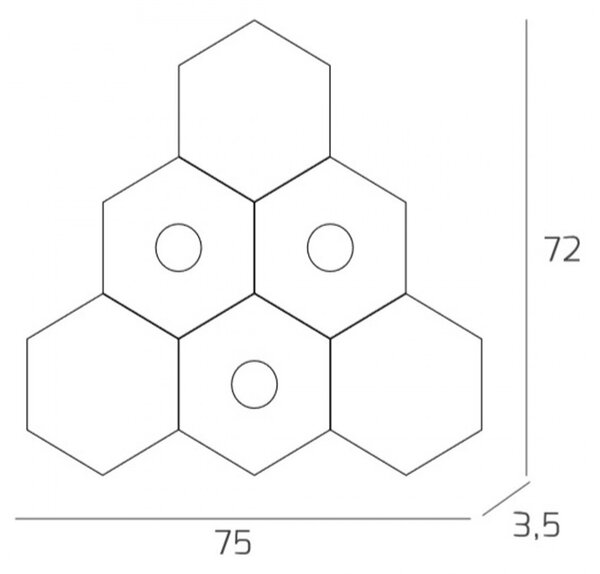 Plafoniera Moderna 6 Moduli Hexagon Metallo Foglia Argento 3 Luci Led 12X3W