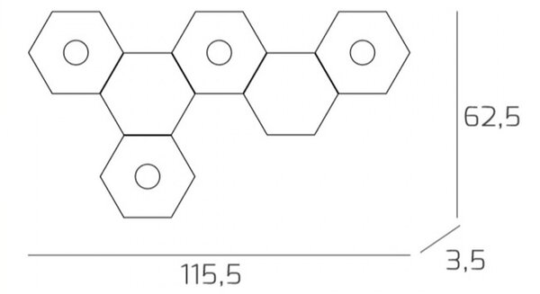 Plafoniera Moderna 6 Moduli Hexagon Metallo Foglia Oro 4 Luci Led 12X4W