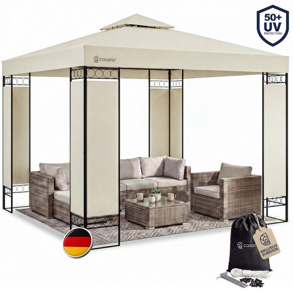 Casaria Gazebo Lorca Padiglione 3x3m in Metallo Resistente Idrorepellente con Pannelli Laterali Tendone da Giardino Feste