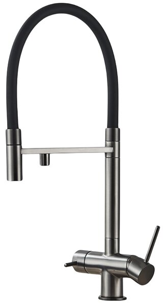 Rubinetto da cucina a 3 vie Ari HighFlex con doccetta estraibile, rubinetto cucina nero opaco, beccuccio girevole 360 gradi