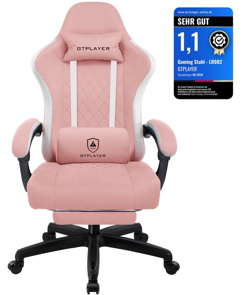 GTPLAYER Sedia da gioco Poltrona ergonomica da gioco Sedia da scrivania PC Gamer Sedia da corsa con superficie in tessuto, cuscino di seduta in piuma con poggiapiedi rosa