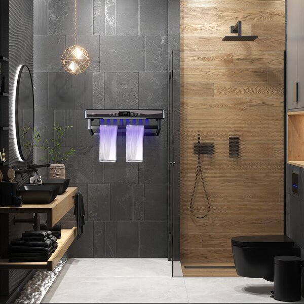 Asciugamani elettrico con sterilizzatore UV, bagno o cucina, montaggio a parete, 60 cm, 450 W, ElectricSun PREMIUM Nero