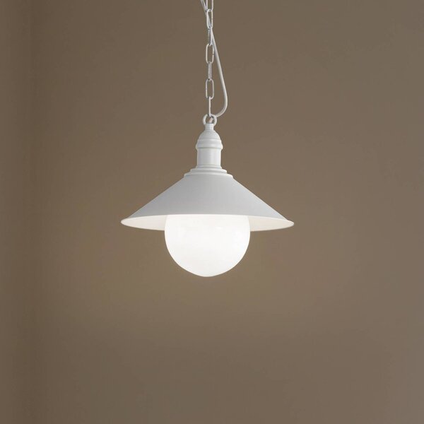 Lampada a sospensione da esterno Enduro, bianco, acciaio, vetro, IP44, E27 Enduro Argon, dimmerabile, Bianco / Opale, Metallo