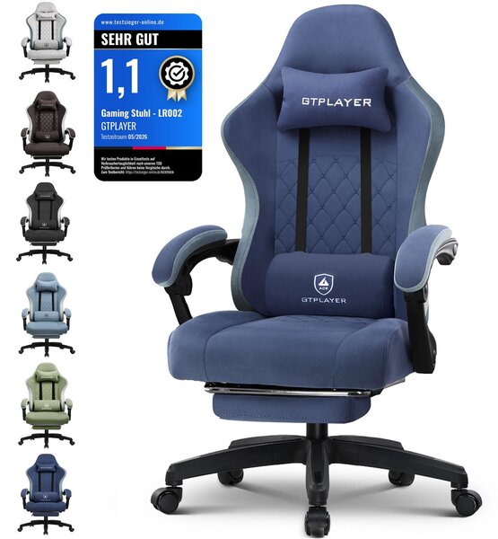 GTPLAYER sedia da gioco Poltrona ergonomica da gioco Sedia da scrivania Sedia da gioco per PC con superficie in tessuto, cuscino di seduta in piuma, braccioli di collegamento, con poggiapiedi, capacità di carico fino a 153 kg