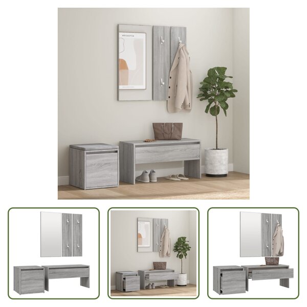The Living Store Set di mobili per corridoio in legno grigio Sonoma