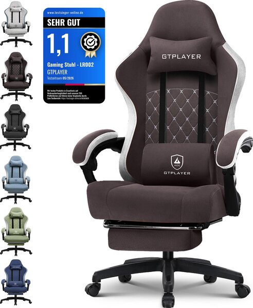 PLAYER sedia da gioco Poltrona ergonomica da gioco Sedia da scrivania Sedia da corsa per PC gamer con superficie in tessuto, cuscino di seduta in piuma, braccioli di collegamento