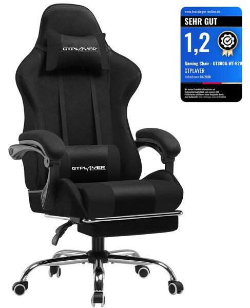 GTPLAYER Sedia da ufficio Sedia da gioco Poltrona da gioco in tessuto Sedia da gioco ergonomica con poggiapiedi, poggiatesta cuscino lombare, sedia da gioco imbottita, nero