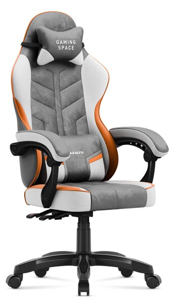 Sedia da gioco Huzaro Force 2.7 Grey - sedia girevole ergonomica in velluto con schienale regolabile, cuscino lombare e poggiatesta, fino a 140 kg