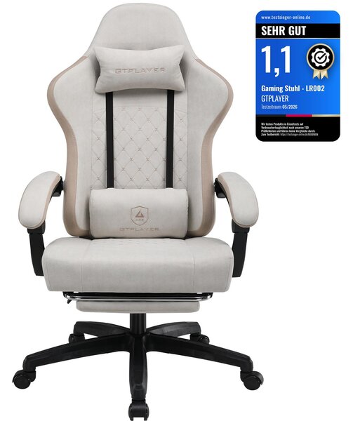 GTPLAYER Sedia da gioco Poltrona ergonomica da gioco Sedia da scrivania PC Gamer Sedia da corsa con superficie in tessuto, cuscino di seduta in piuma con poggiapiedi Beige