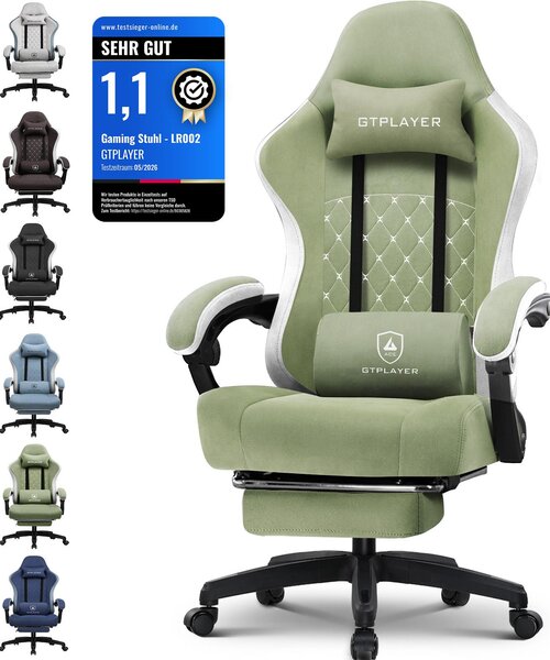 PLAYER sedia da gioco Poltrona ergonomica da gioco Sedia da scrivania Sedia da corsa per PC gamer con superficie in tessuto, cuscino di seduta in piuma, braccioli di collegamento