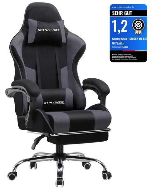 GTPLAYER Sedia da ufficio Sedia da gioco Poltrona da gioco in tessuto Sedia da gioco ergonomica con poggiapiedi, poggiatesta cuscino lombare, sedia da