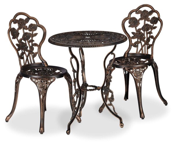 Set di mobili da giardino Relaxdays, 3 pezzi, tavolo e 2 sedie, mobili da balcone in stile vintage, fusione di alluminio, salottino da giardino, nero/bronzo