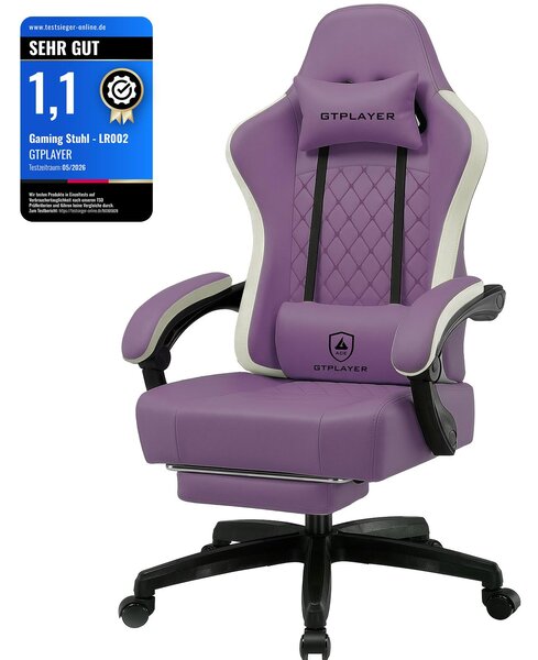 GTPLAYER: poltrona da gaming, poltrona ergonomica da gaming, sedia da scrivania in Pelle finta, cuscino sedile a molle, braccioli collegati e poggiapiedi, portata 150 kg, viola