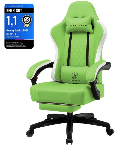 GTPLAYER: sedia da gaming, poltrona da gaming ergonomica, sedia da scrivania in Pelle finta, cuscino sedile a molle, braccioli collegati e poggiapiedi, portata 150 kg, verde